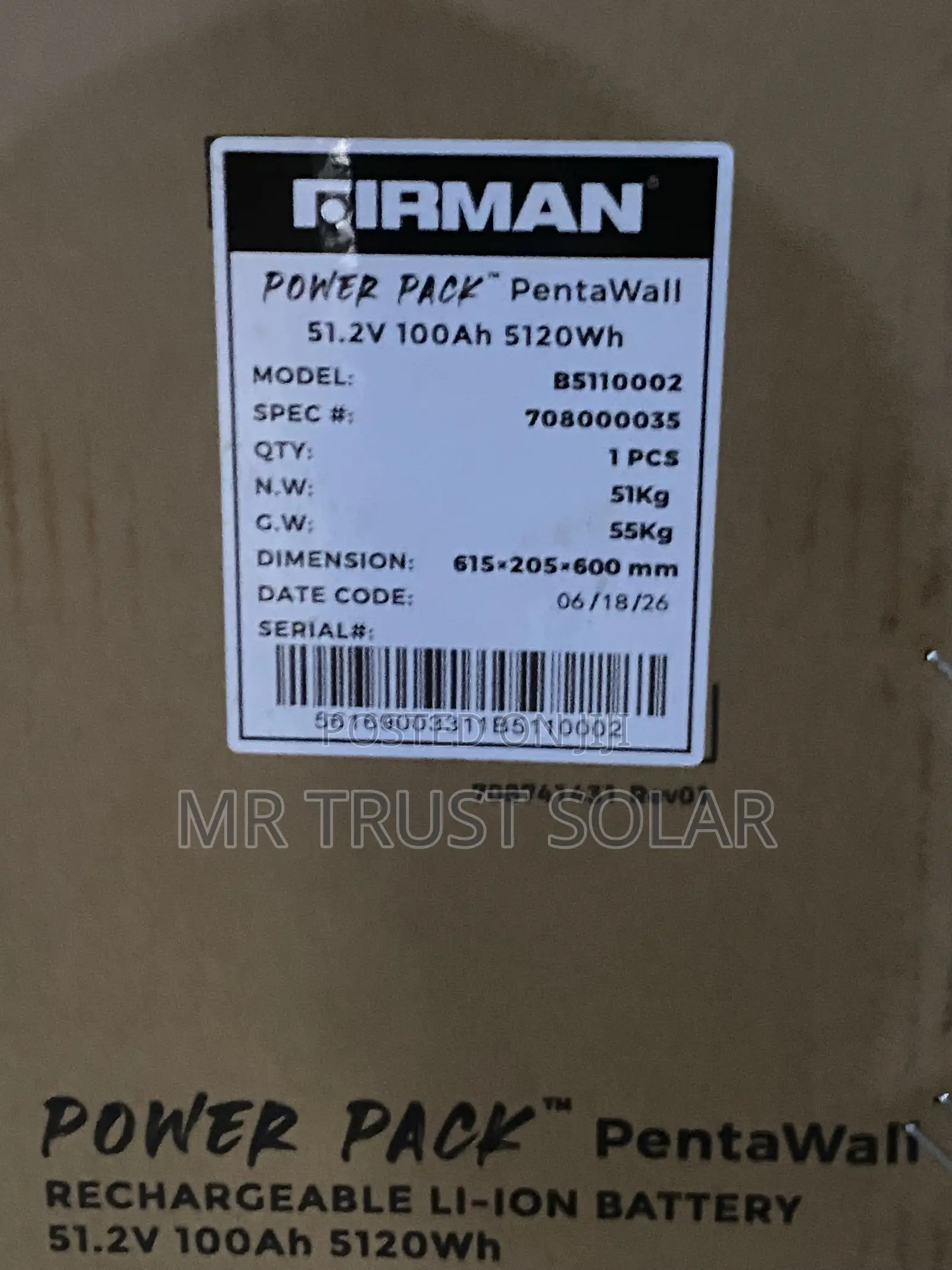 5kwh 51.2v Firman Lithium Ion Battery