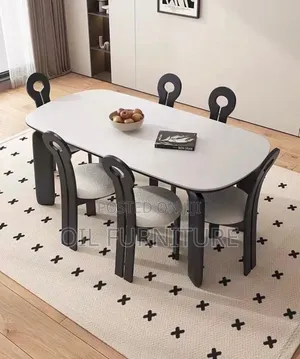 : Executive Minimalist Sintered Stone Oval Dining Table With 6 Chairs