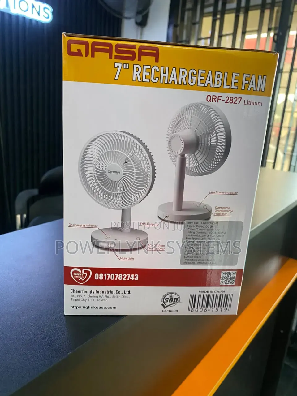 Qasa 7-Inch Rechargeable Fan