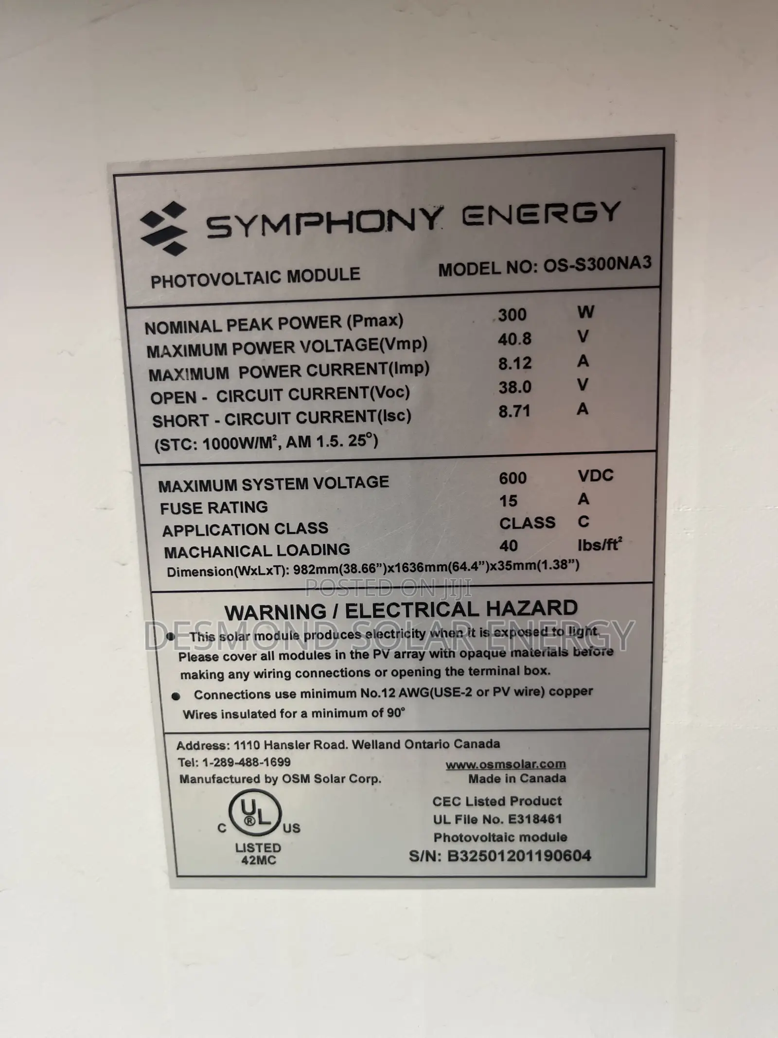 300w Symphony Energy Available Now With 25 Years Warranty
