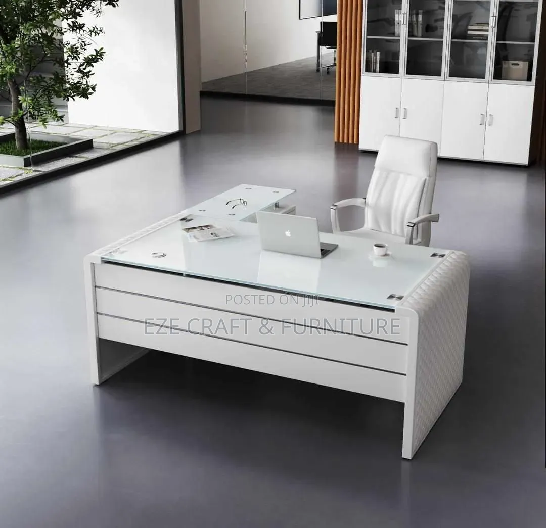 White 1.6meters Executive Glass Top Office Table