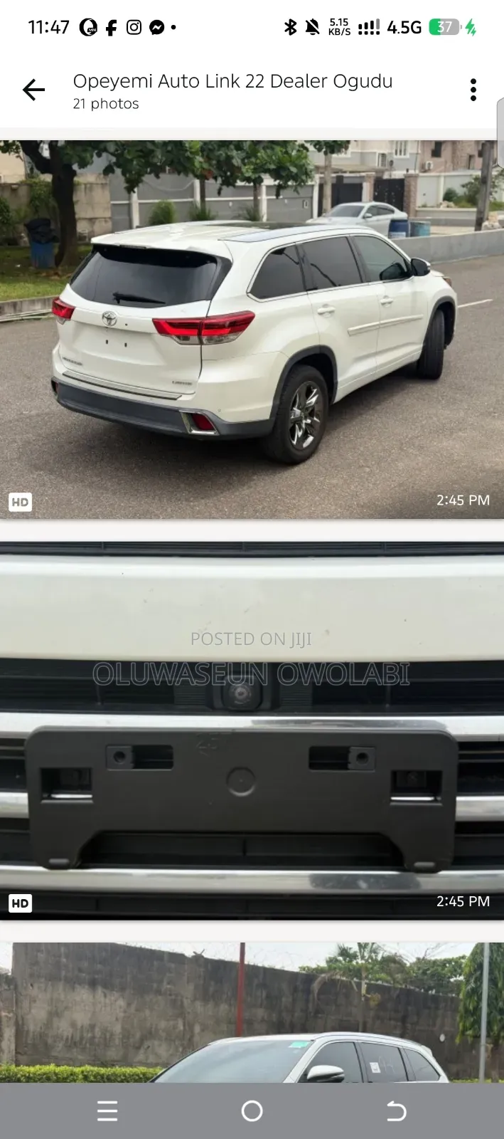 Toyota Highlander Limited 4x4 V6 (3.5L 6cyl 8A) 2018 White
