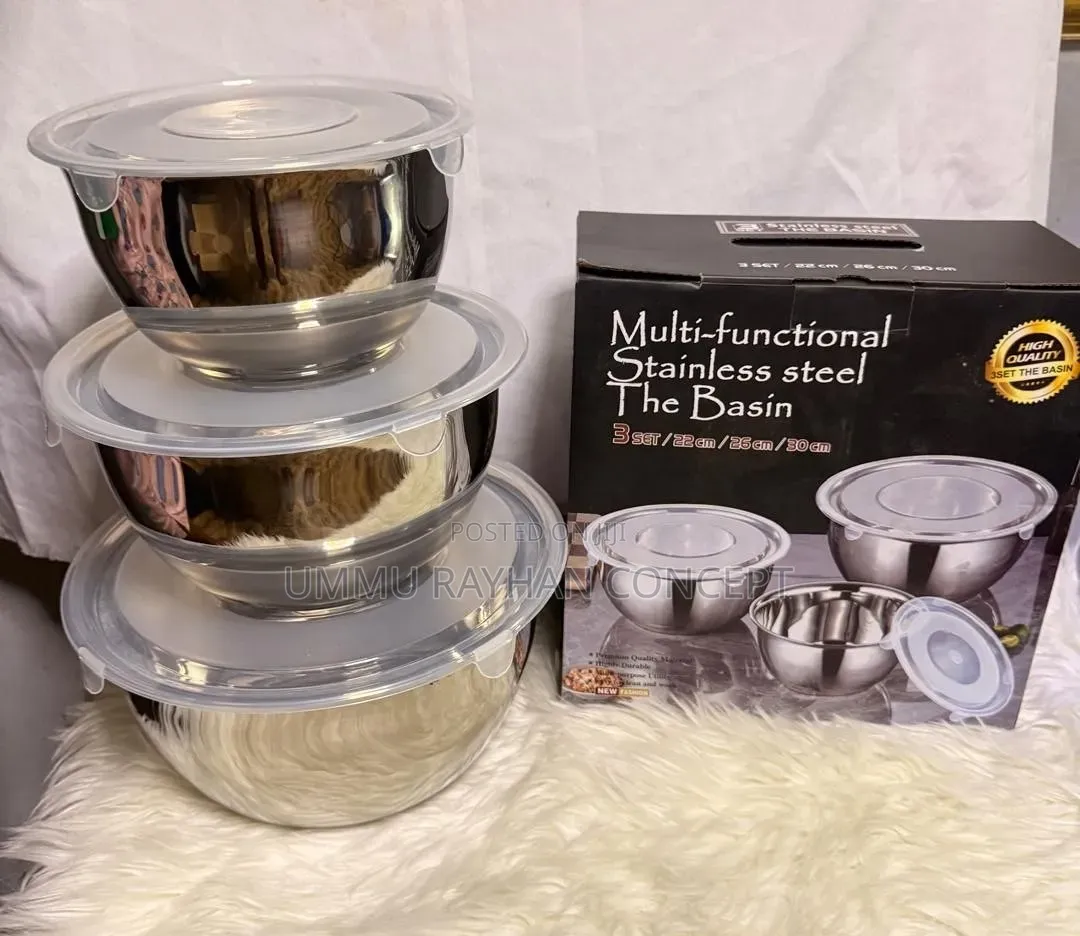 3pcs Stainless Mixing Bowl With Lid Cover