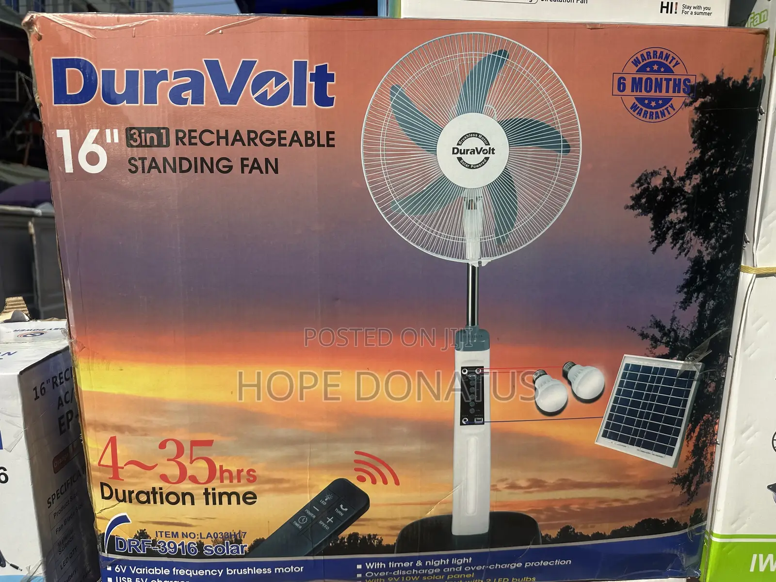 Duravolt Solar Rechargeable Fan 16”