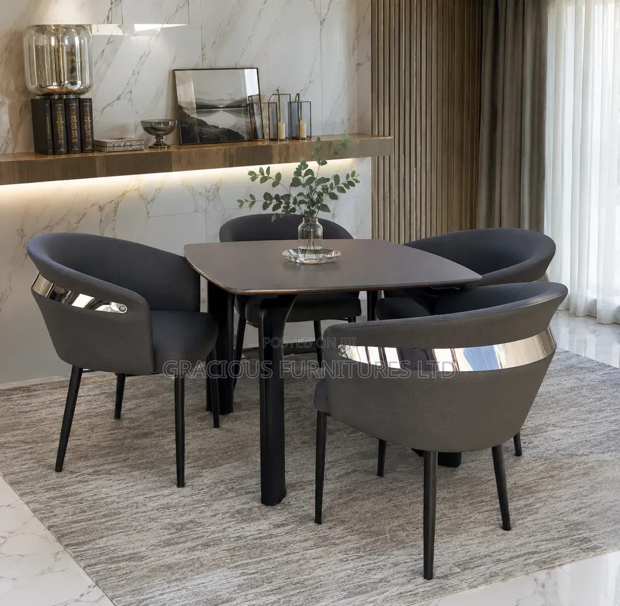 Luxury Dining Set With Marble Top – 4 Seater