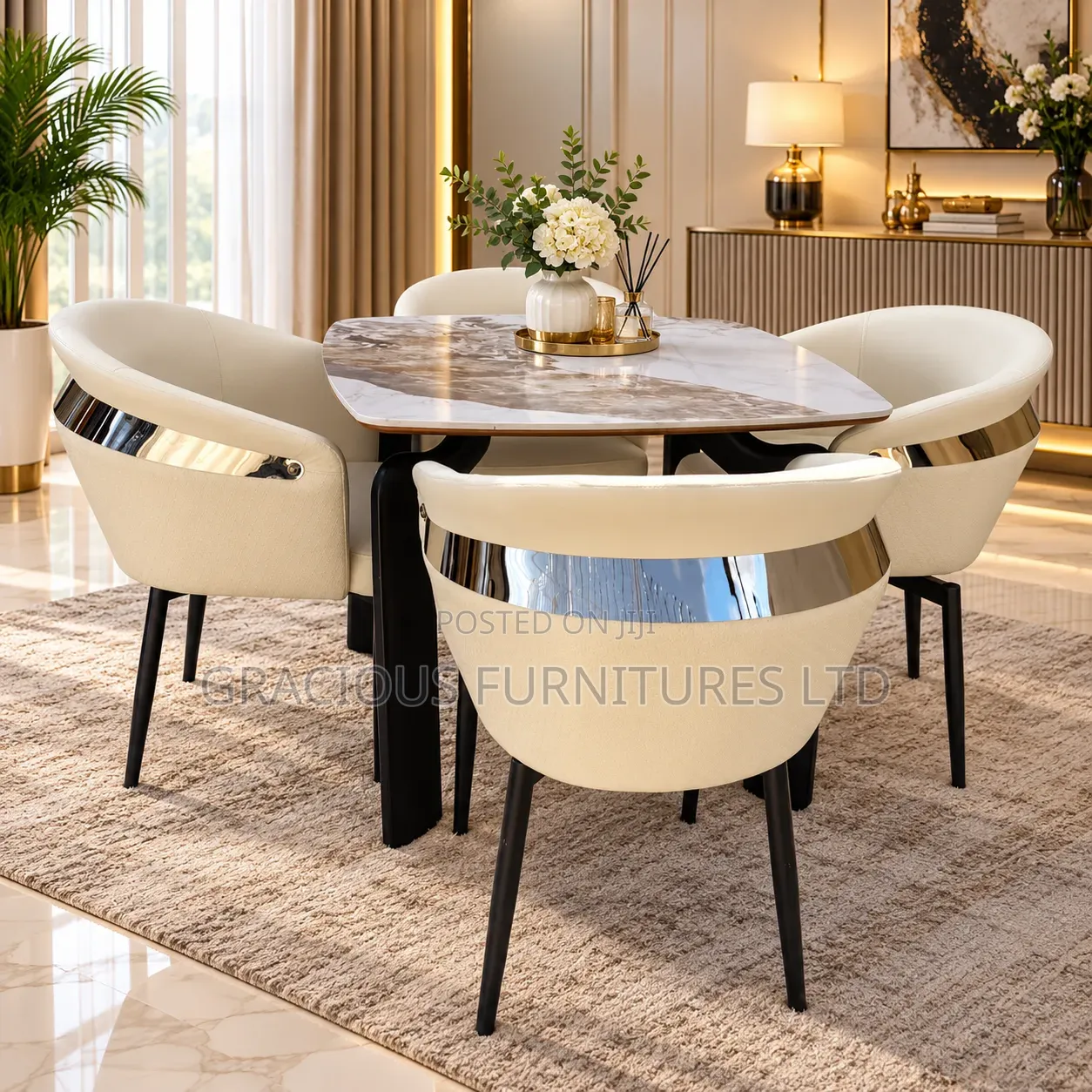 Luxury Dining Set With Marble Top – 4 Seater