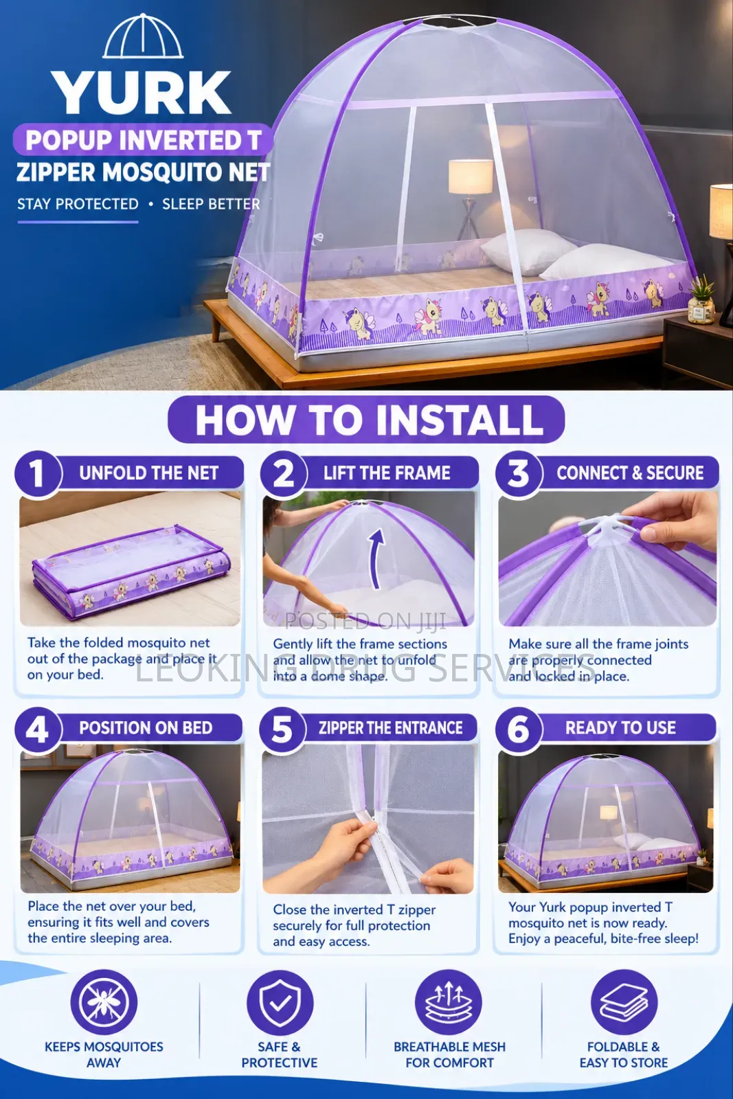 Yurk Popup (Inverted T Zipper)Foldable Mosquito Net