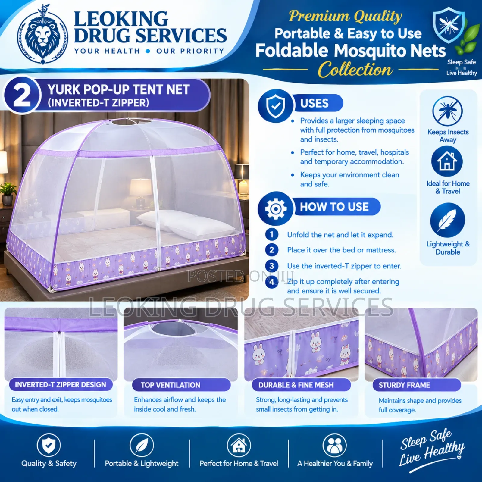 Yurk Popup (Inverted T Zipper)Foldable Mosquito Net