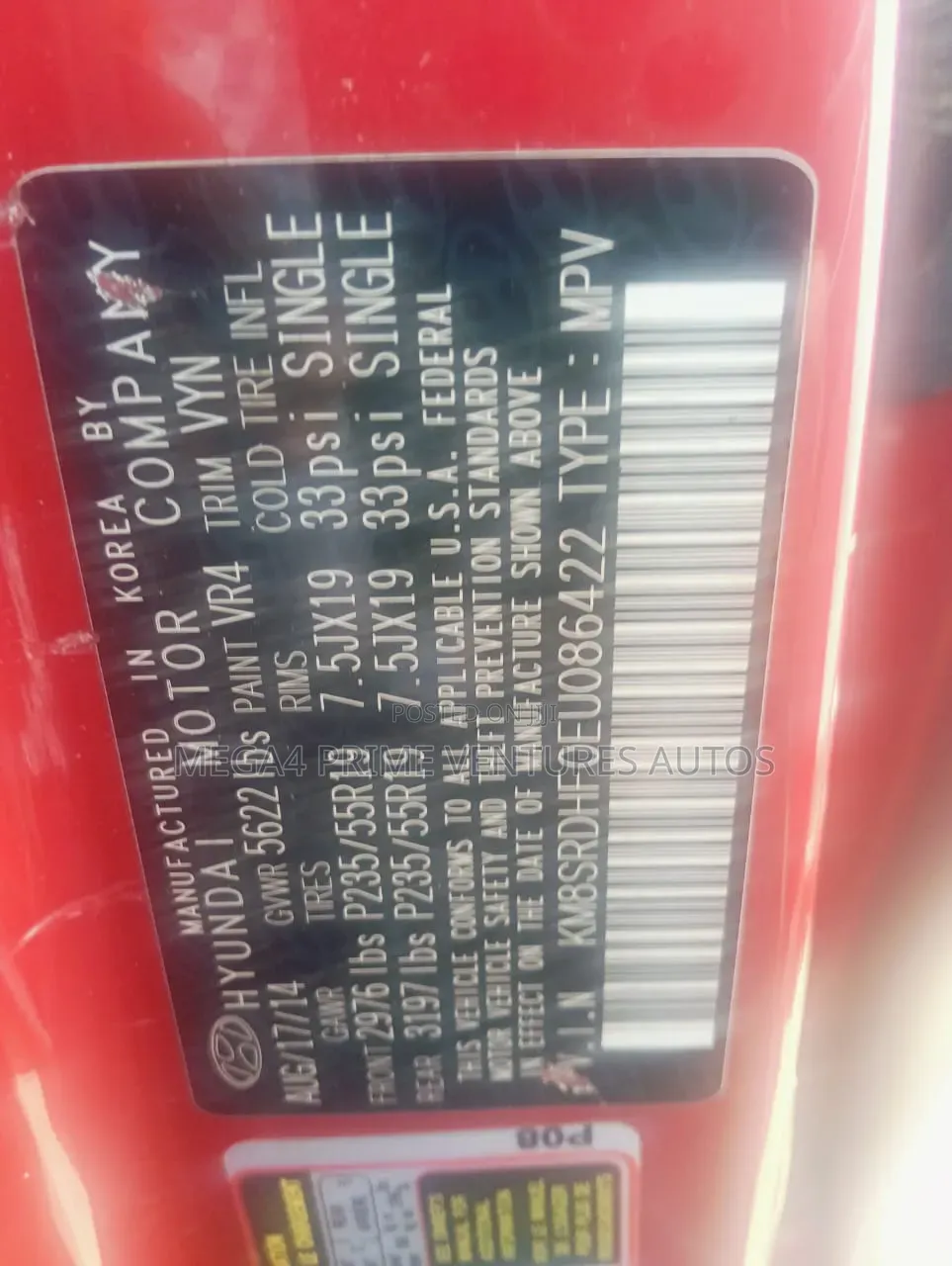 Hyundai Santa Fe Limited 4dr SUV (3.3L 6cyl 6A) 2014 Red