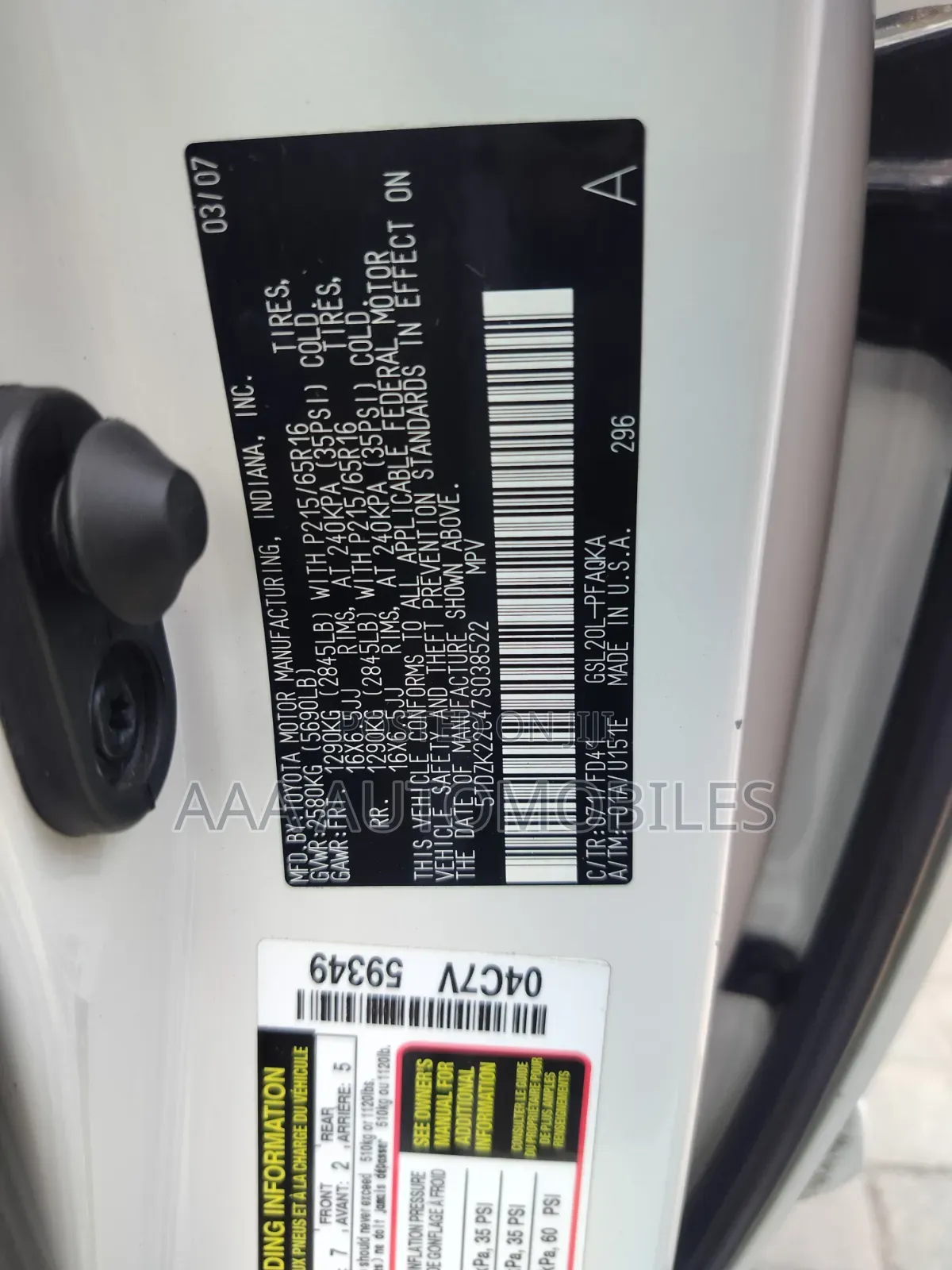 Toyota Sienna 2007 White