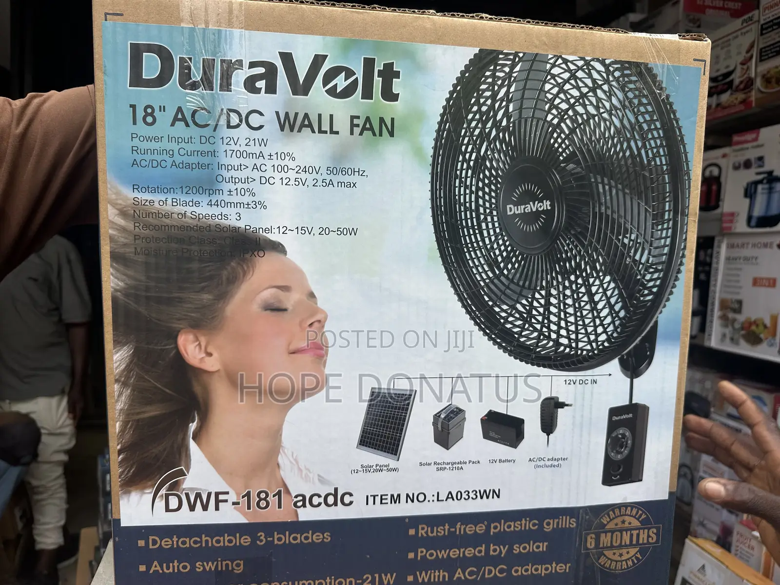 Duravolt AC/Dc Wall Fan 18”