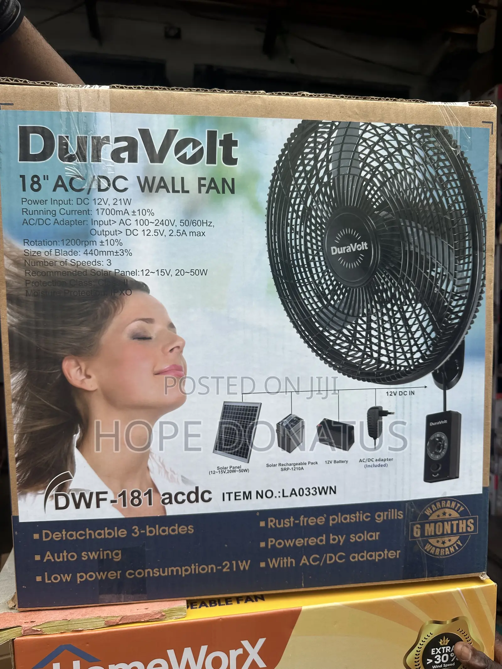 Duravolt AC/Dc Wall Fan 18”