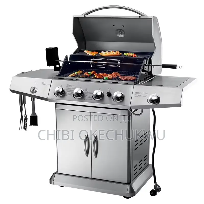4-Burner Gas/Charcoal BBQ Grill With Side Stove