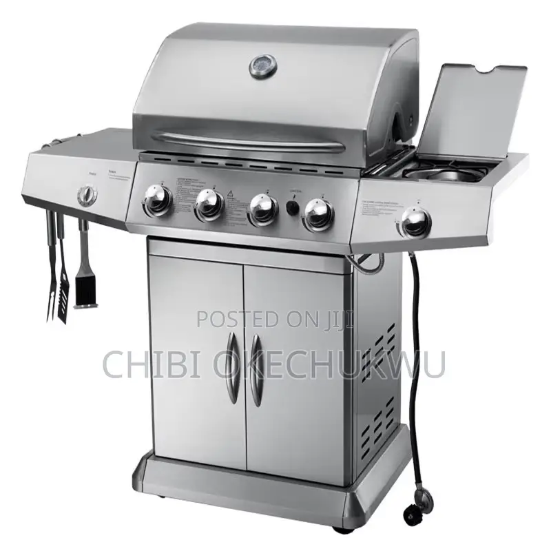 4-Burner Gas/Charcoal BBQ Grill With Side Stove