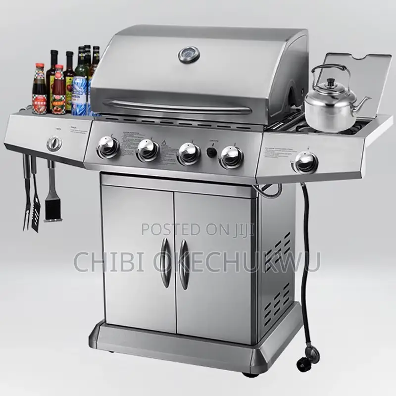 4-Burner Gas/Charcoal BBQ Grill With Side Stove