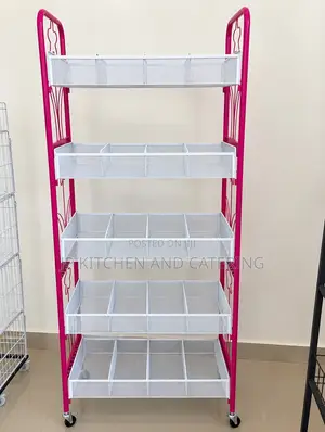 5-Tier Metal Display Basket Rack on Wheels