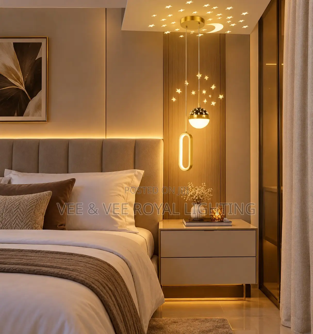 2 Drop Gold Ceiling Light – For Dining, Bedside, Bedroom, Sit Outs,