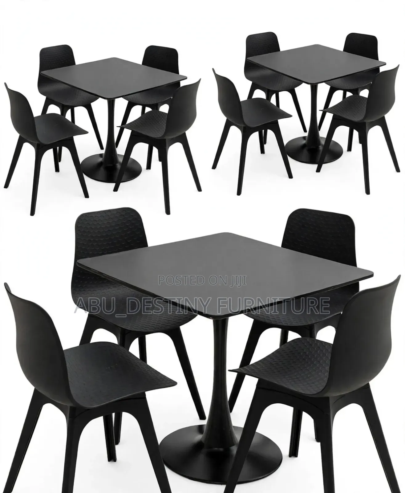 4-Seater Café Set - Square Tulip Table + Black Modern Chairs