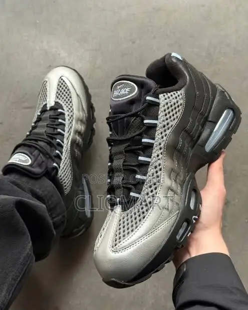 Palace X Nike Air Max 95 Metallic Silver & Charcoal Sneakers