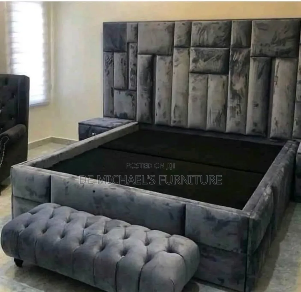 Padded Bedframe With Two Side Drawer and One Ottoman Available