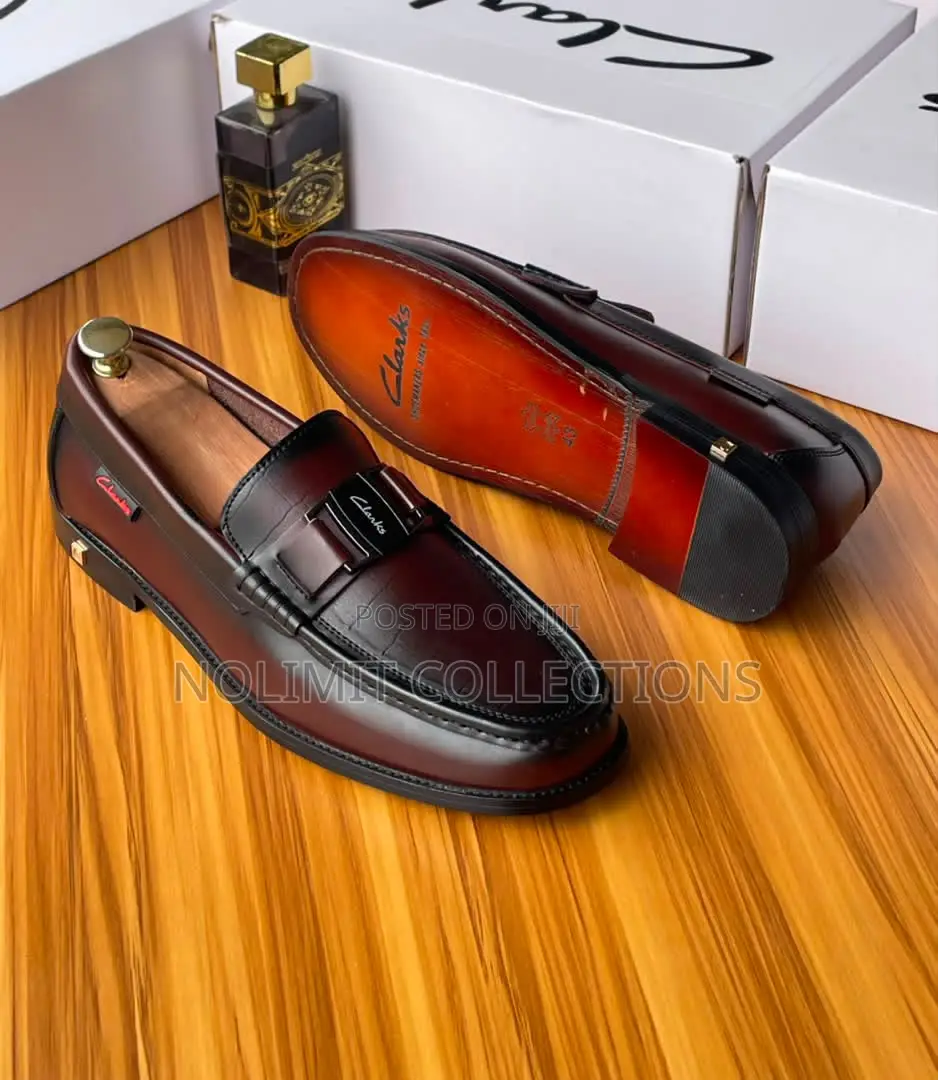 Burgundy Clarks Men's Leather Loafers