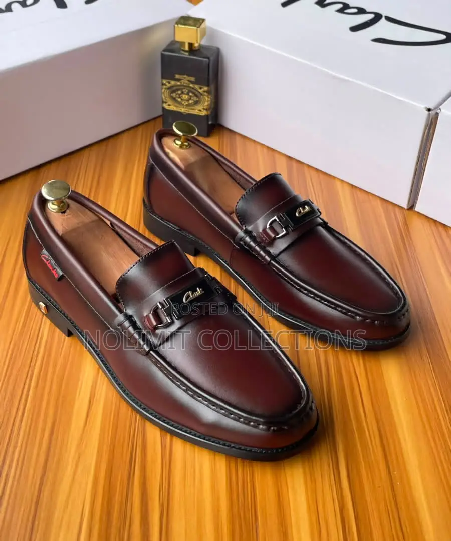 Burgundy Clarks Men's Leather Loafers
