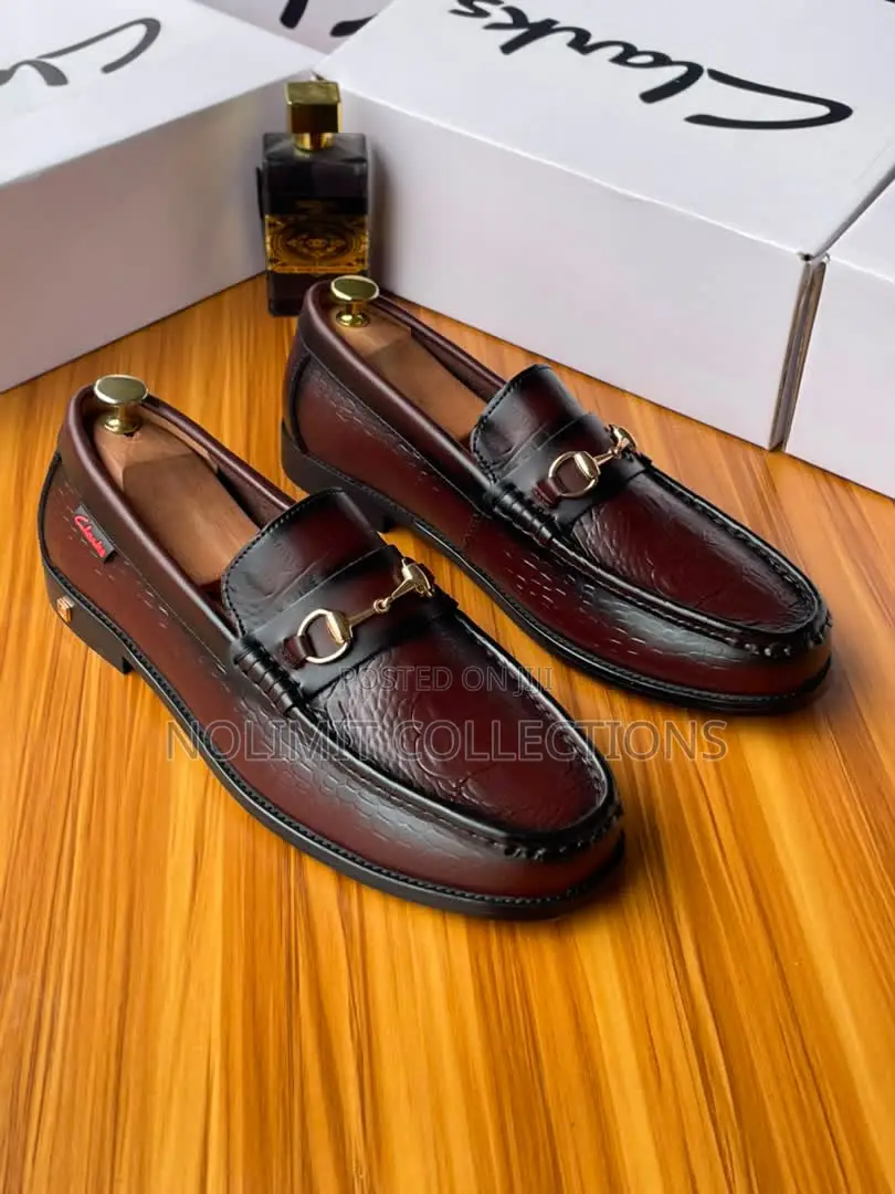 Burgundy Clarks Men's Leather Loafers