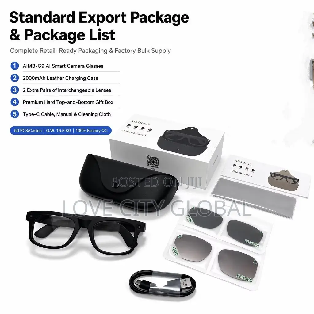 Aimb G9 Smart Glass & Charging Case 8MP HD Camera Ai Chatgpt, 3 Lens