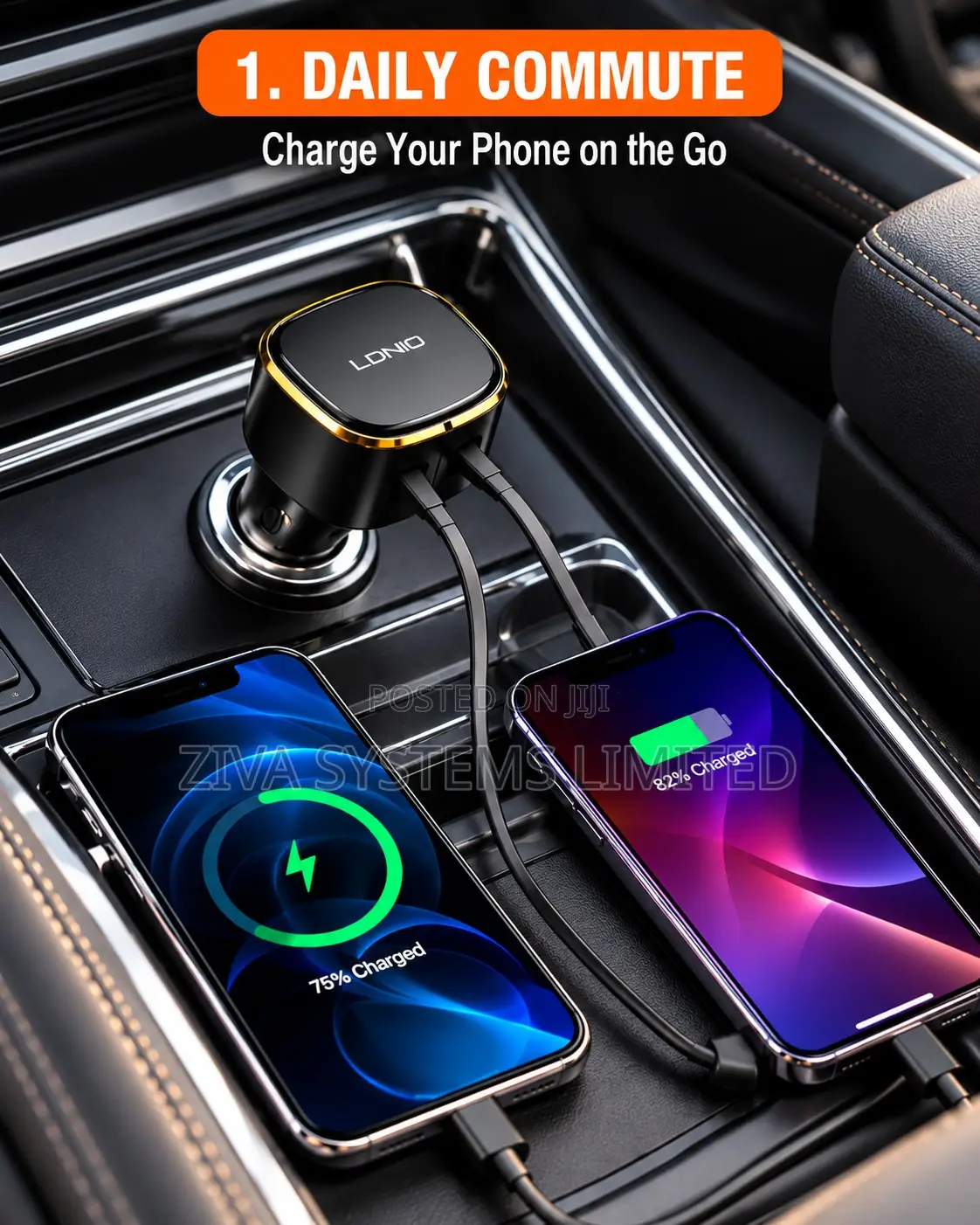 LDNIO C107 30W Fast Car Charger With Dual Retractable Type-C Cables