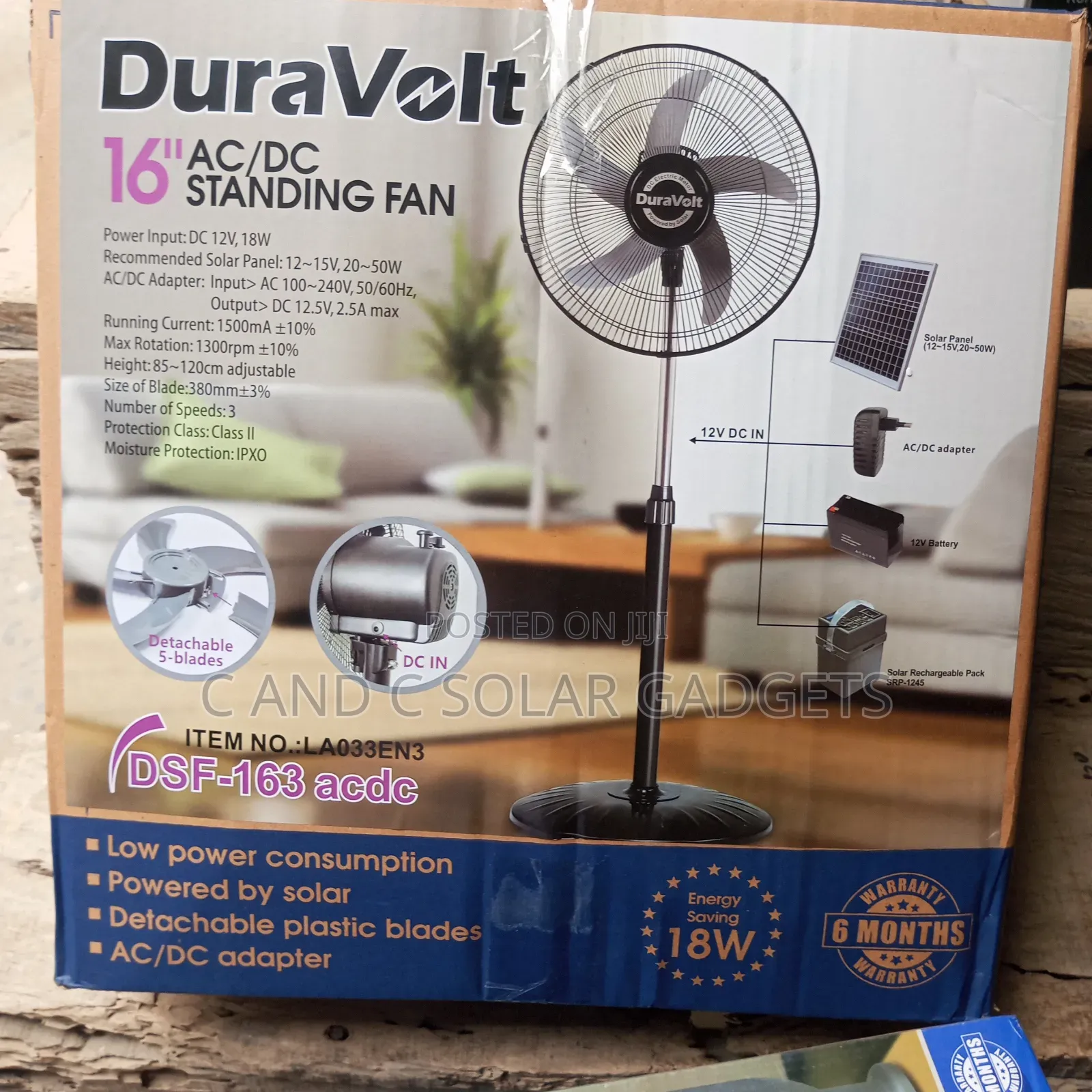 DuraVolt 16inches Solar Rechargeable Standing Fan
