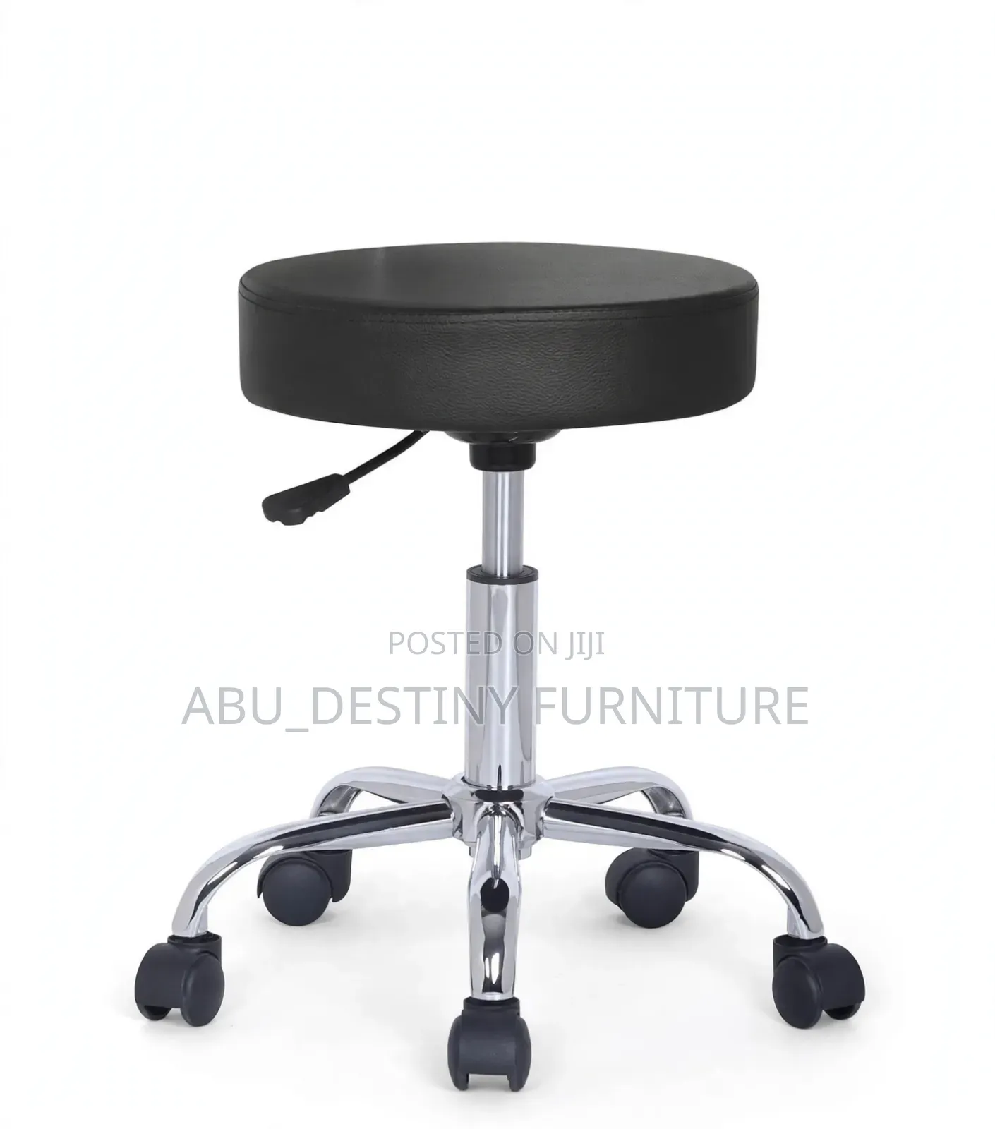 Swivel Stool Chair - Black Leather With Wheels