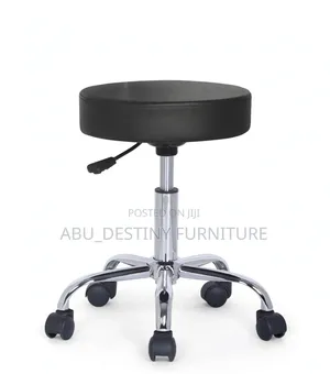 Swivel Stool Chair - Black Leather With Wheels