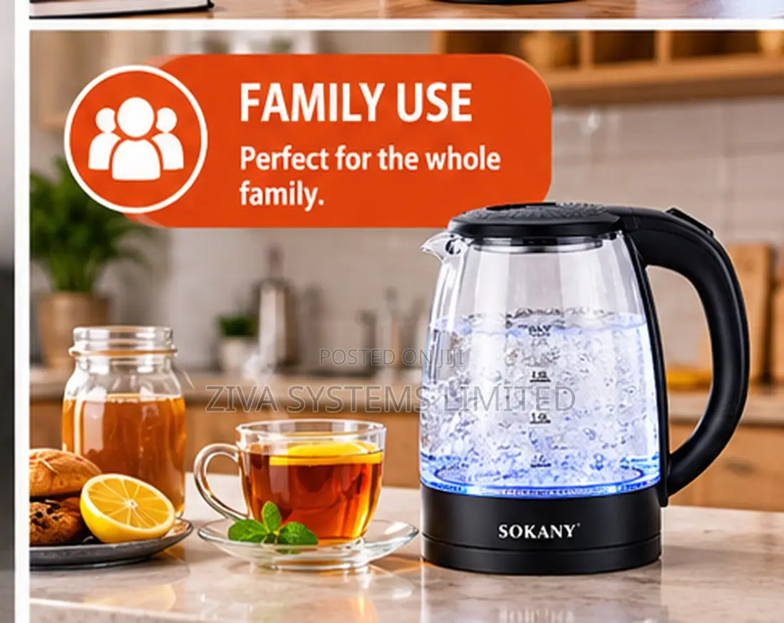 SOKANY 2 Litres Electric Kettle – Glass Body, Rapid Heating, 360° Base