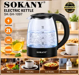 SOKANY 2 Litres Electric Kettle – Glass Body, Rapid Heating, 360° Base