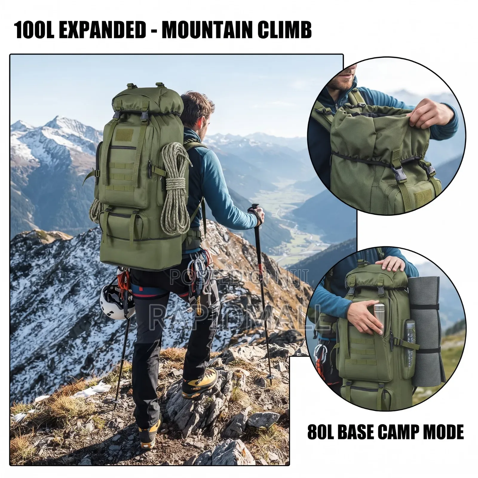 Expandable Camping , Hiking Bag - Large Capacity Bag for Camping, Etc
