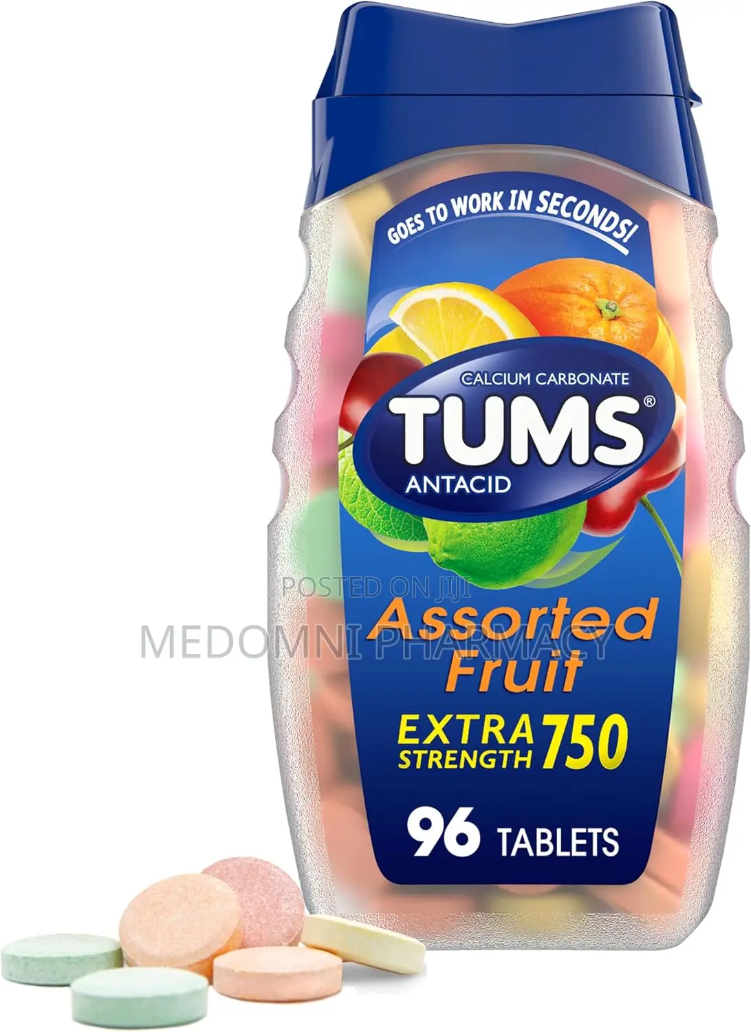 TUMS Antacid Chewable Tablets for Heartburn Relief, Assorted Fruit.