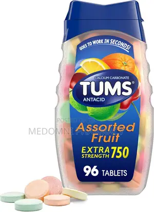 TUMS Antacid Chewable Tablets for Heartburn Relief, Assorted Fruit.
