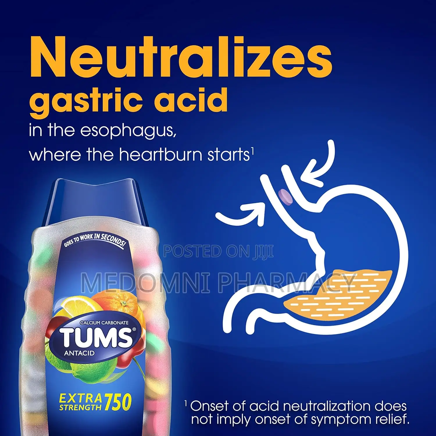 TUMS Antacid Chewable Tablets for Heartburn Relief, Assorted Fruit.