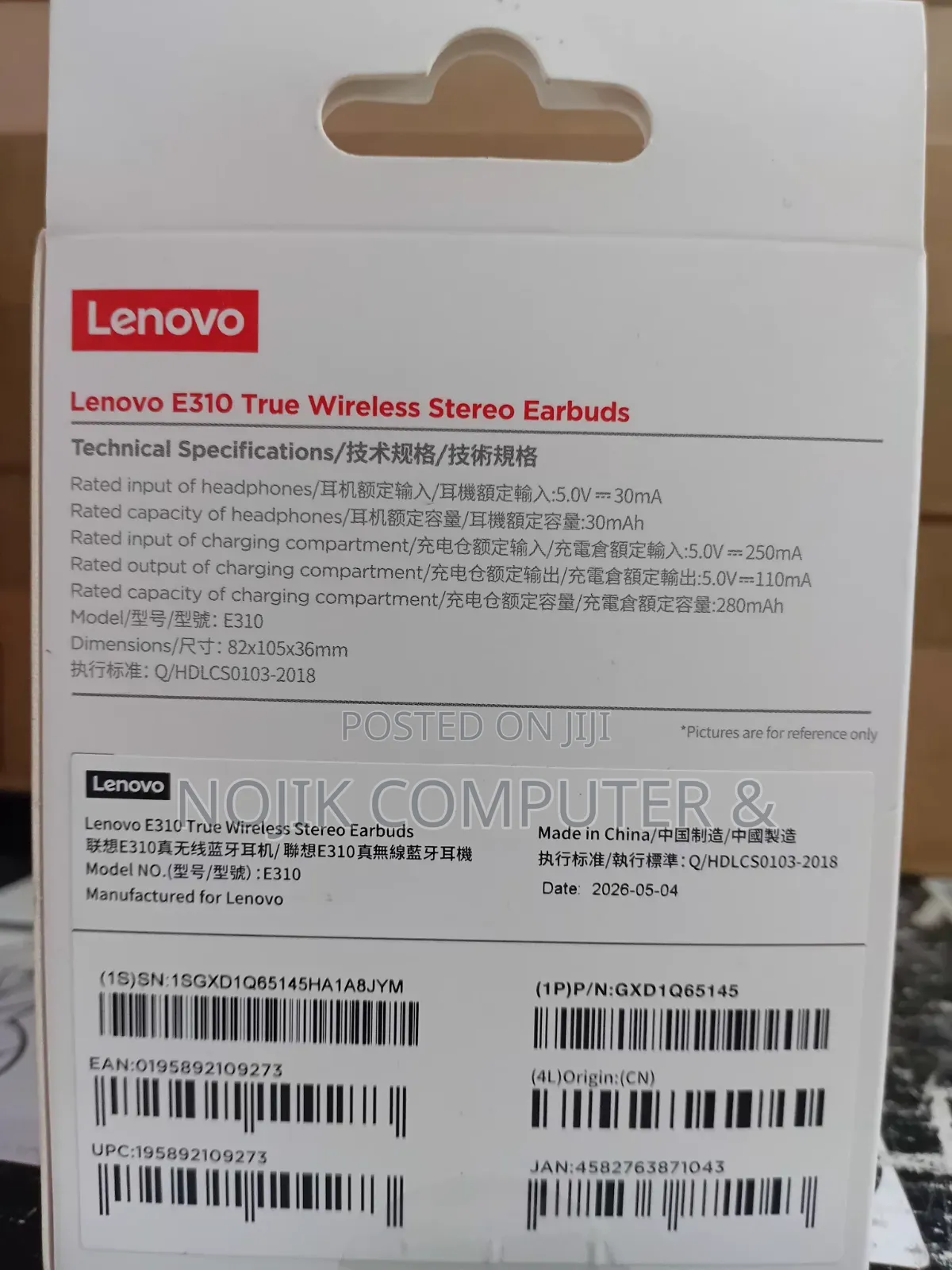 Lenovo E310 Wireless Earbuds WHITE/BLACK