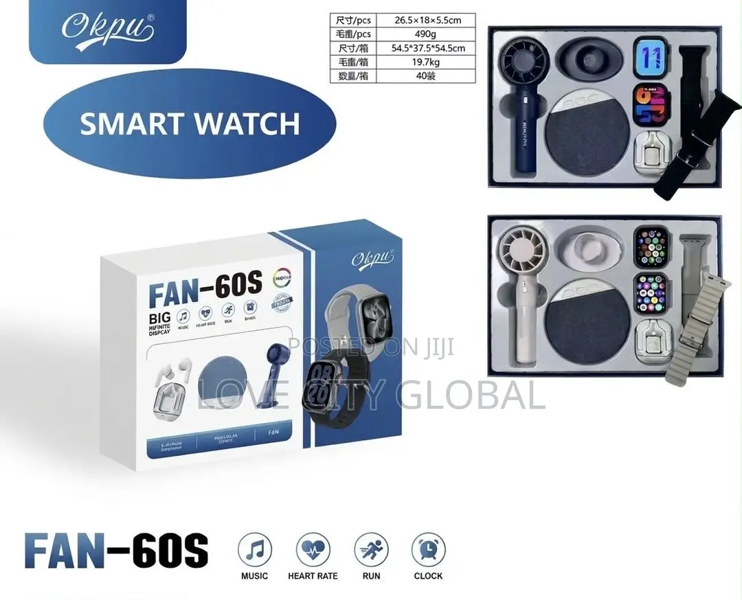 Okpu FAN-60S Smart Watch Gift 2pcs Watch Fan, Earphone, Mini Speaker
