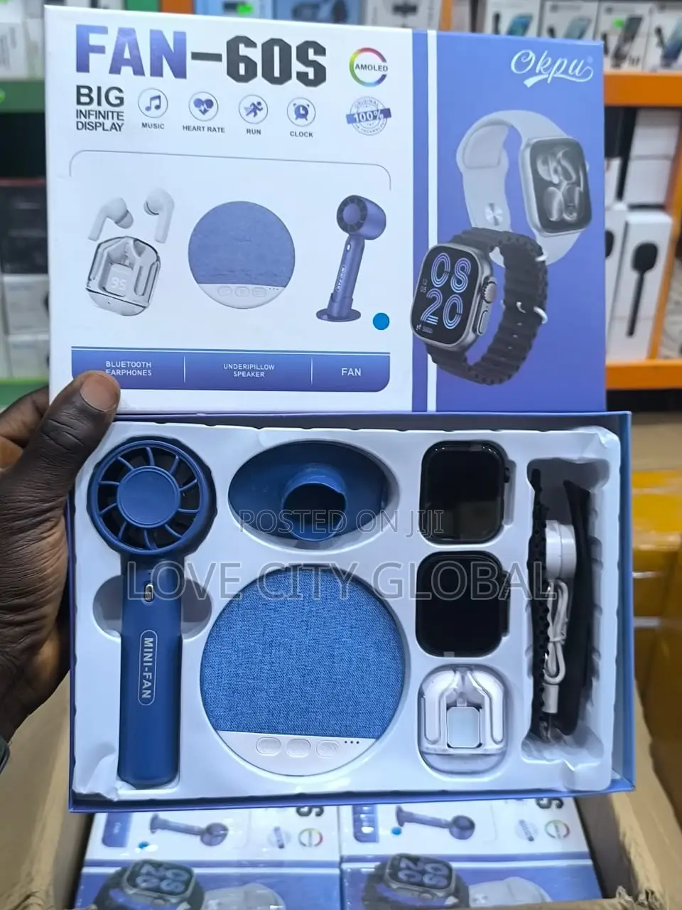 Okpu FAN-60S Smart Watch Gift 2pcs Watch Fan, Earphone, Mini Speaker