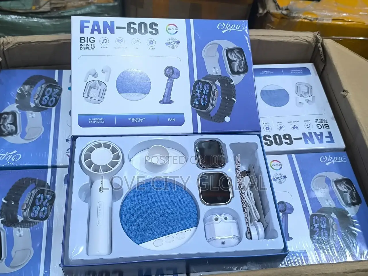 Okpu FAN-60S Smart Watch Gift 2pcs Watch Fan, Earphone, Mini Speaker