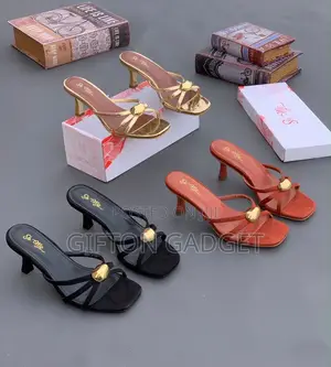 Chic Gold Metallic & Suede Mid-Heel Mules With Statement Heart Accent