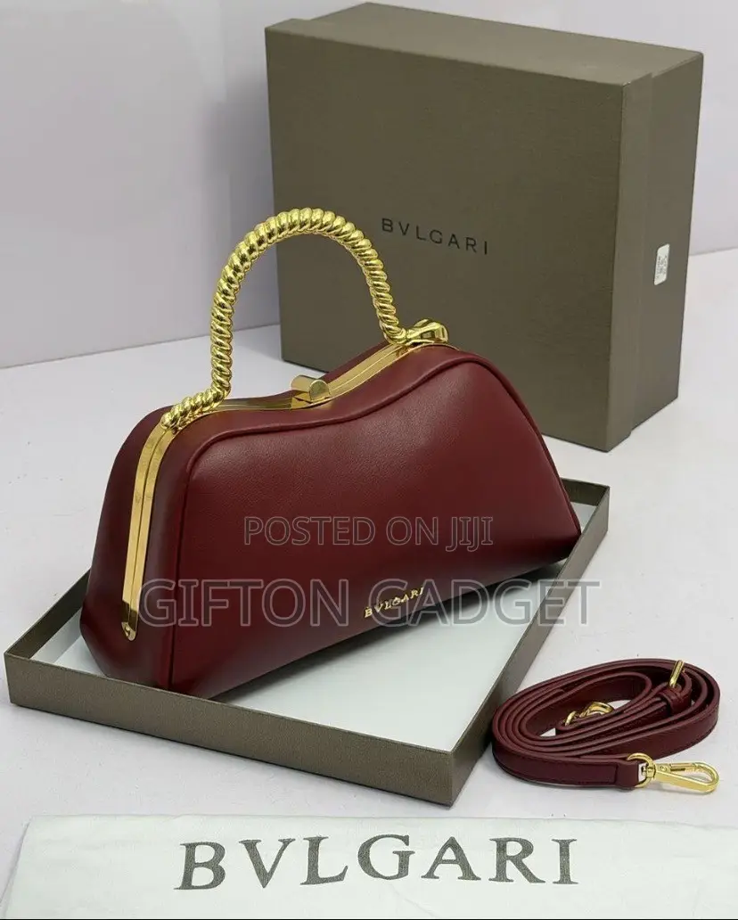 Luxury Bvlgari Serpentine Red Leather Top Handle Bag With Gold Chain