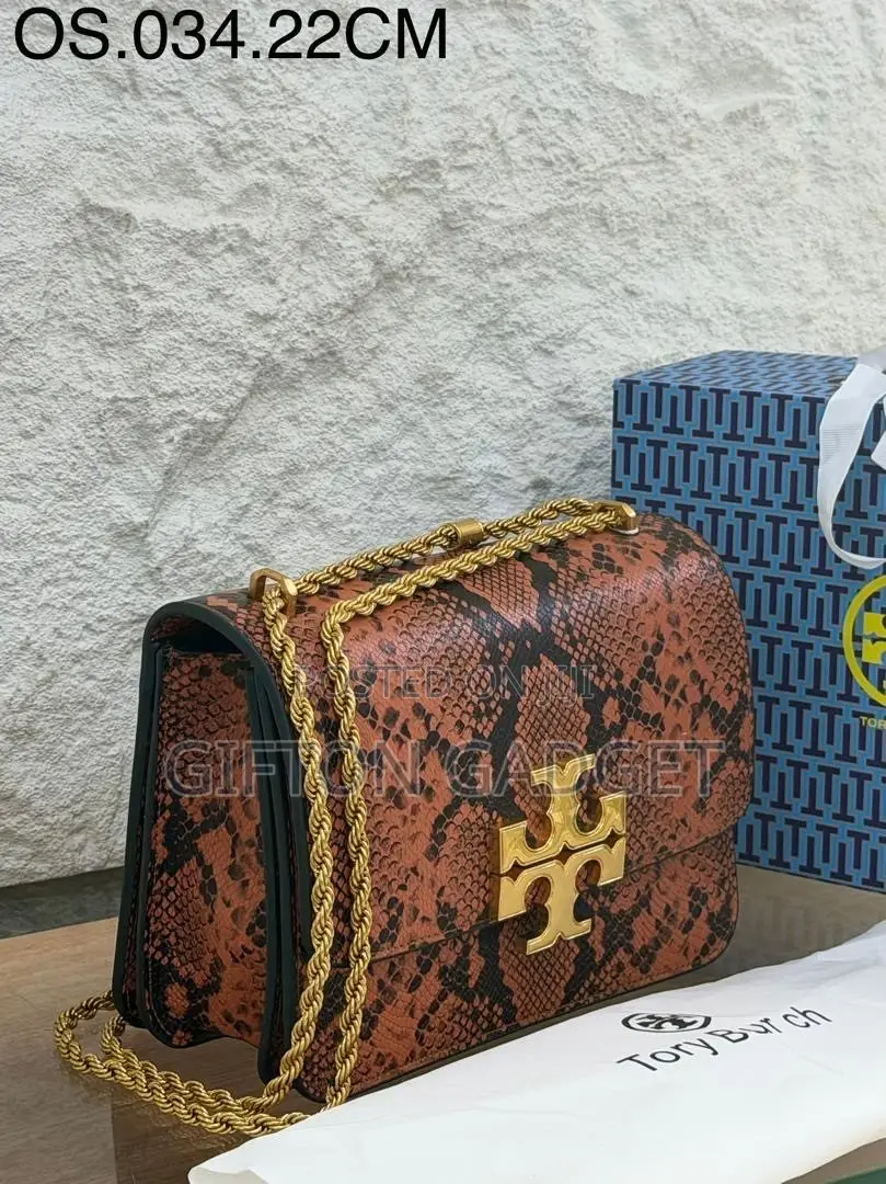 Tory Burch Eleanor Snakeskin-Embossed Shoulder Bag With Gold Rope Chai