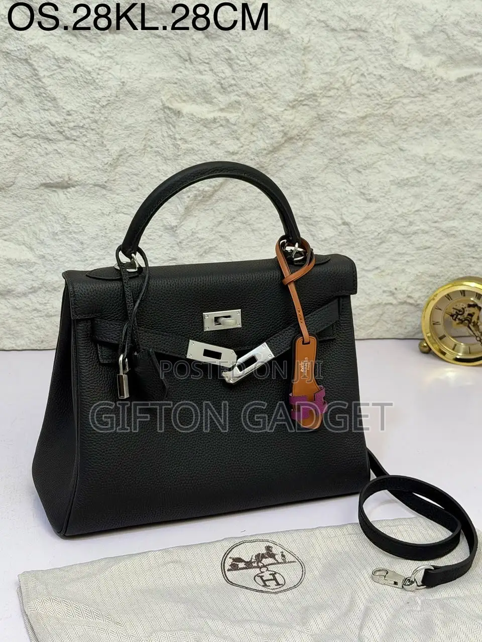 Hermès Kelly 28 Black Togo Leather Top Handle Bag With Silver Hardware