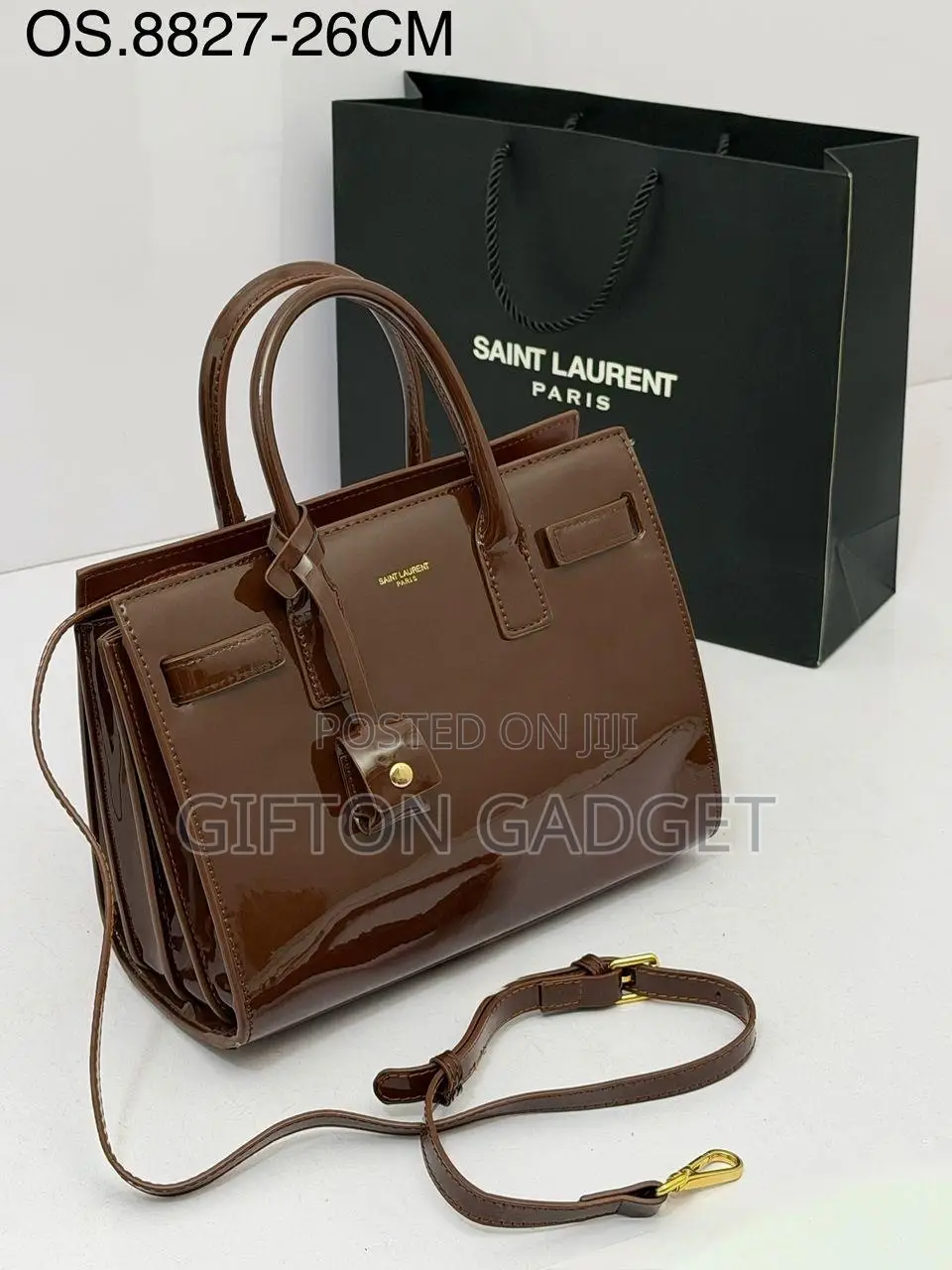 1: Saint Laurent Sac De Jour Patent Leather Tote Bag in Brown – 26cm