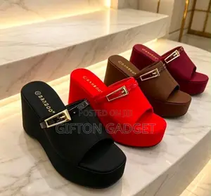 Bamboo Platform Wedge Slip-on Sandals With Buckle Accent