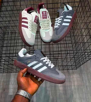 Adidas Samba OG in the Grey Five / Core White / Gum Colorway