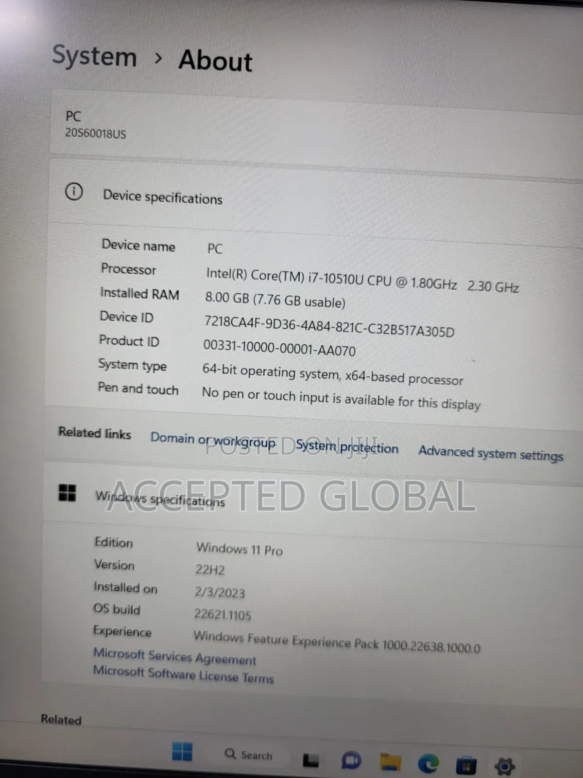 Laptop Lenovo ThinkPad T15 Gen1 8GB Intel Core i7 SSD 256GB